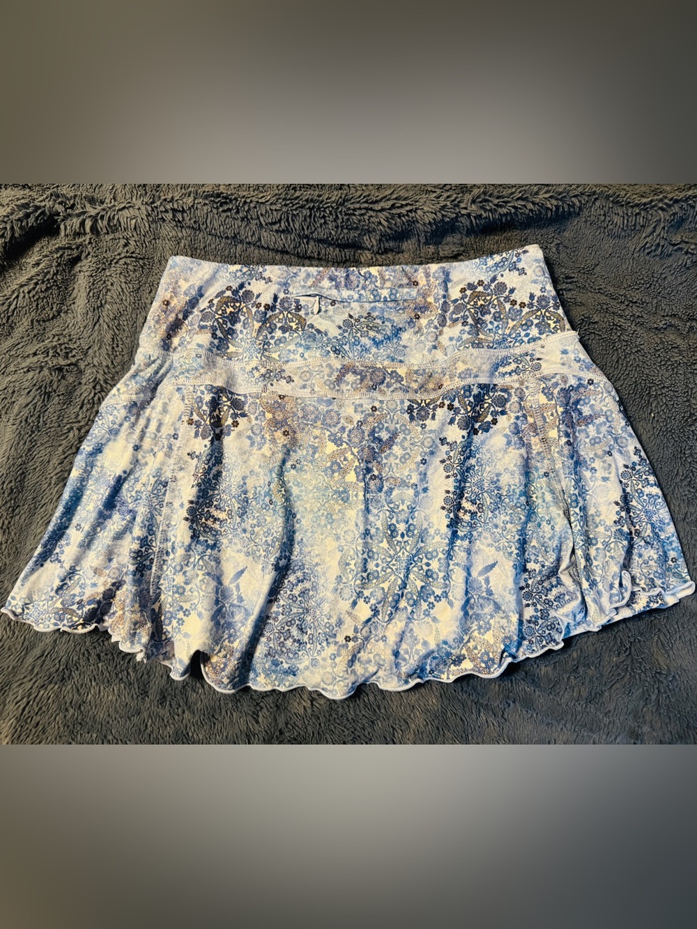 Gottex Blue and White Floral Medallion Print Full Mini Skirt Shorts Skort L